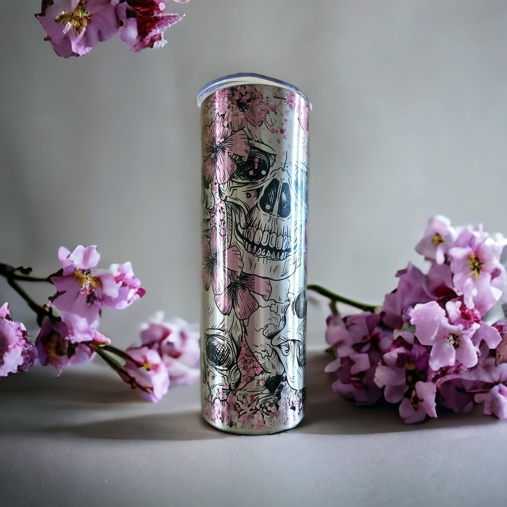 20oz Floral Silver Tumbler - Missy Moo Vinyls